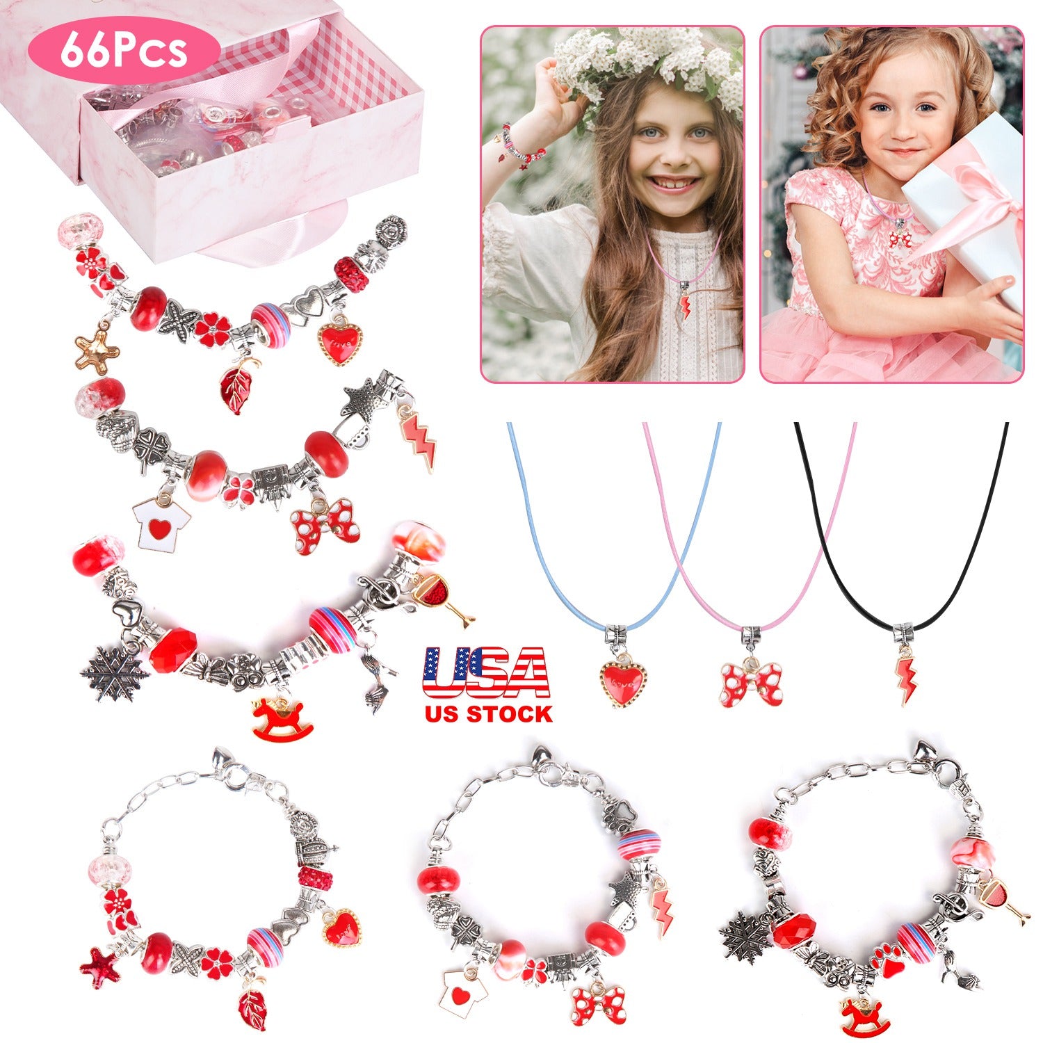 66Pcs Charm Bracelet Making Kit Kids Jewelry Necklace Making Kits Colorful