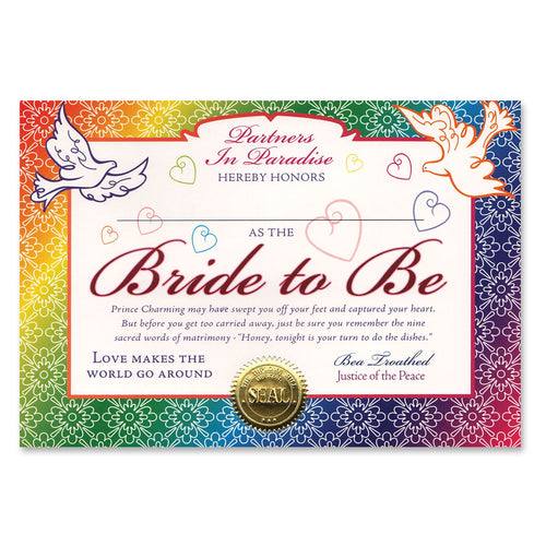 Beistle Bride To Be Certificate - Wedding | Party Supply | Decoration