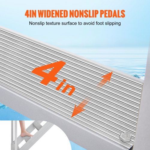 Dock Ladder 43''-51'' Adjustable Height 500 lbs Load Capacity Aluminum A