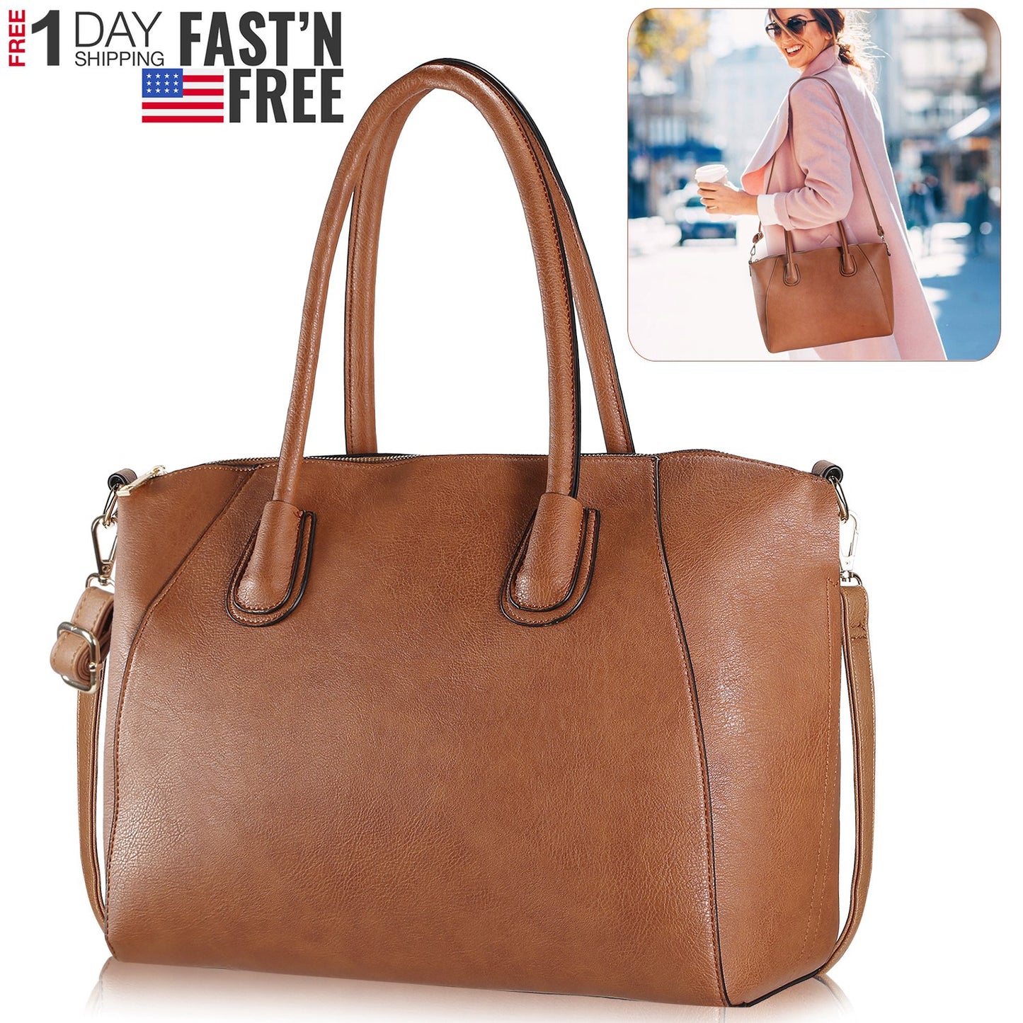 Women’s Soft Leather Handbag Tote Bags Large Shoulder Crossbody Bag 7 Cells