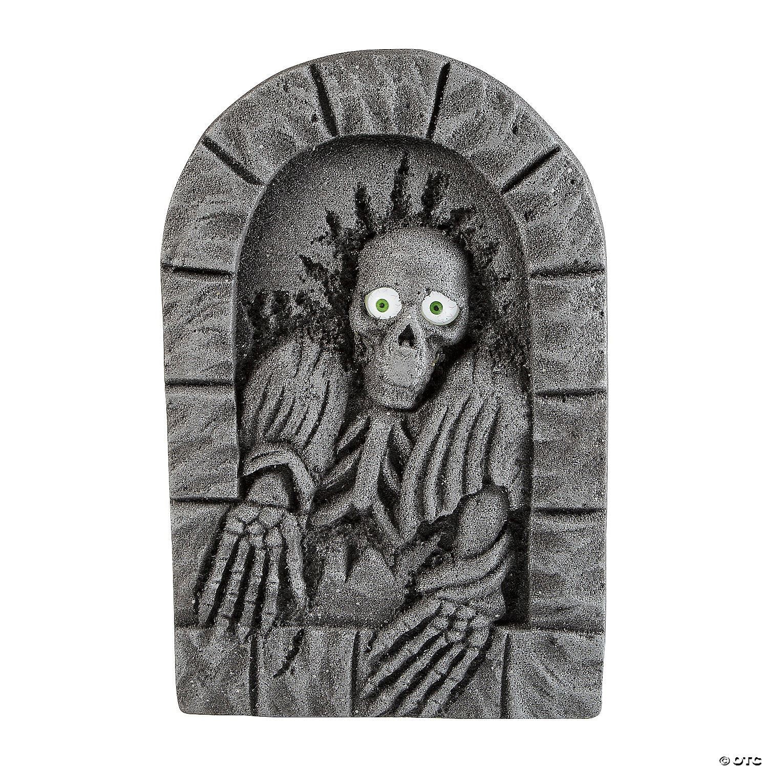2 Ft. Gray Plastic Skeleton Tombstone with Moving Eyes Halloween Decoration