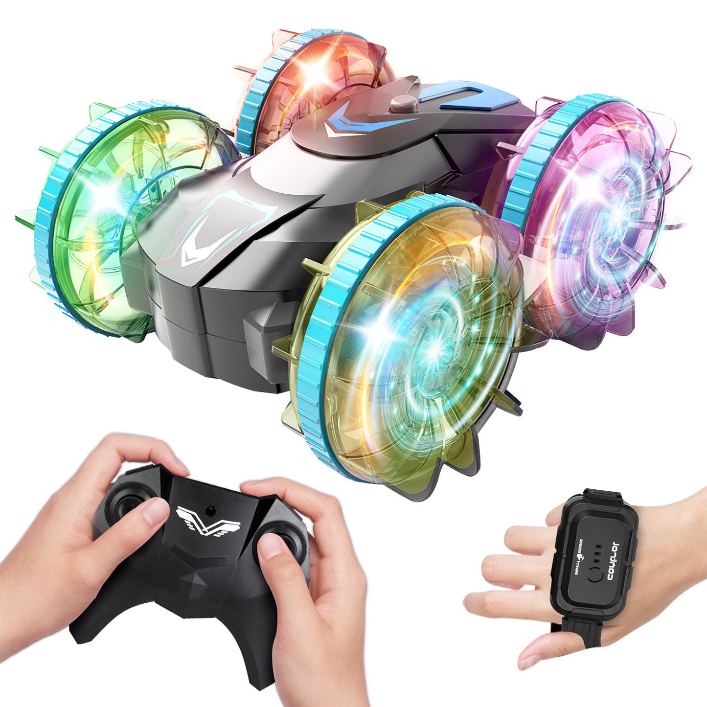 2 In 1 Amphibious RC Car Waterproof Stunt Car with Wrist Controller 4WD 360°