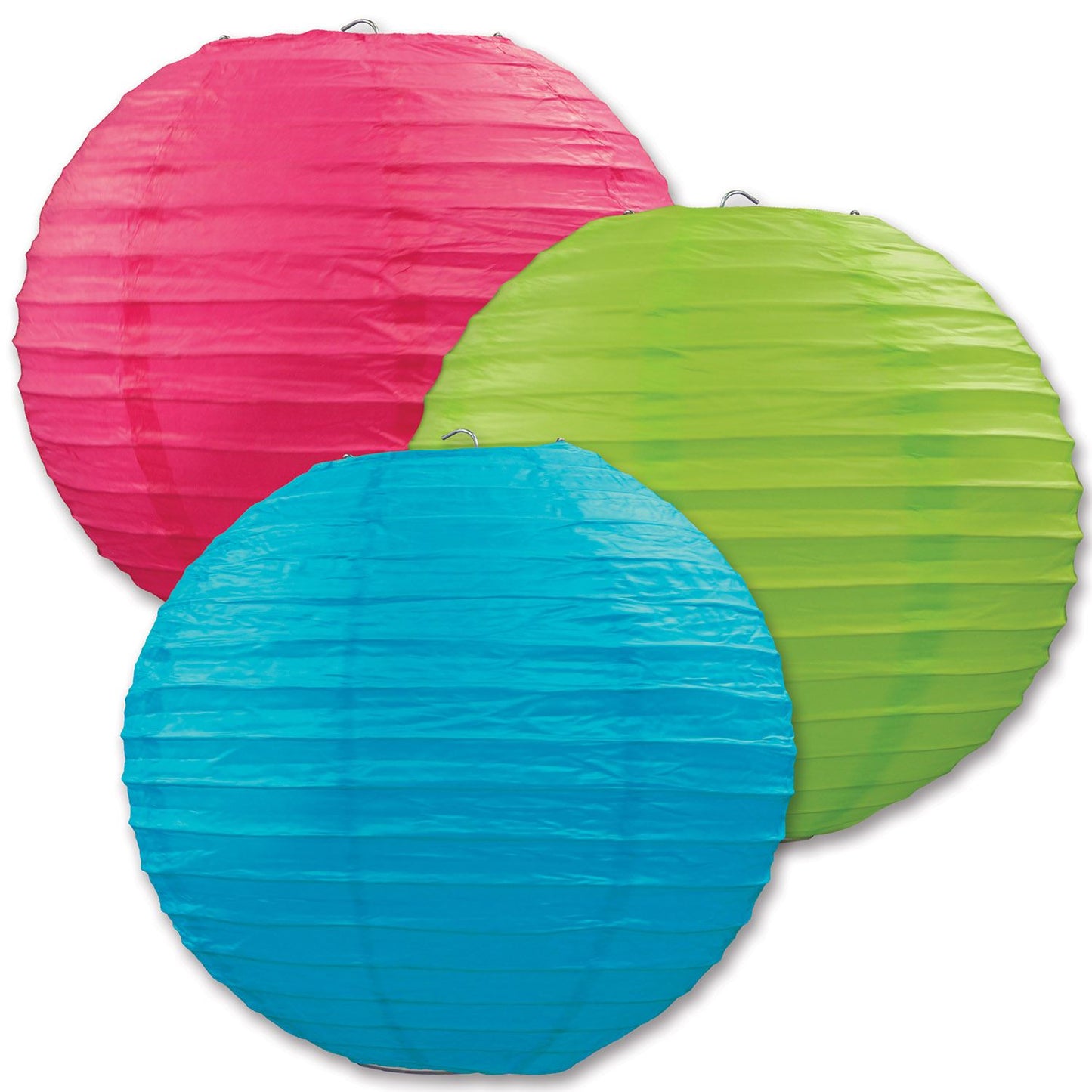 Beistle Cerise, Light Green, and Turquoise Paper Lanterns - Luau | Party