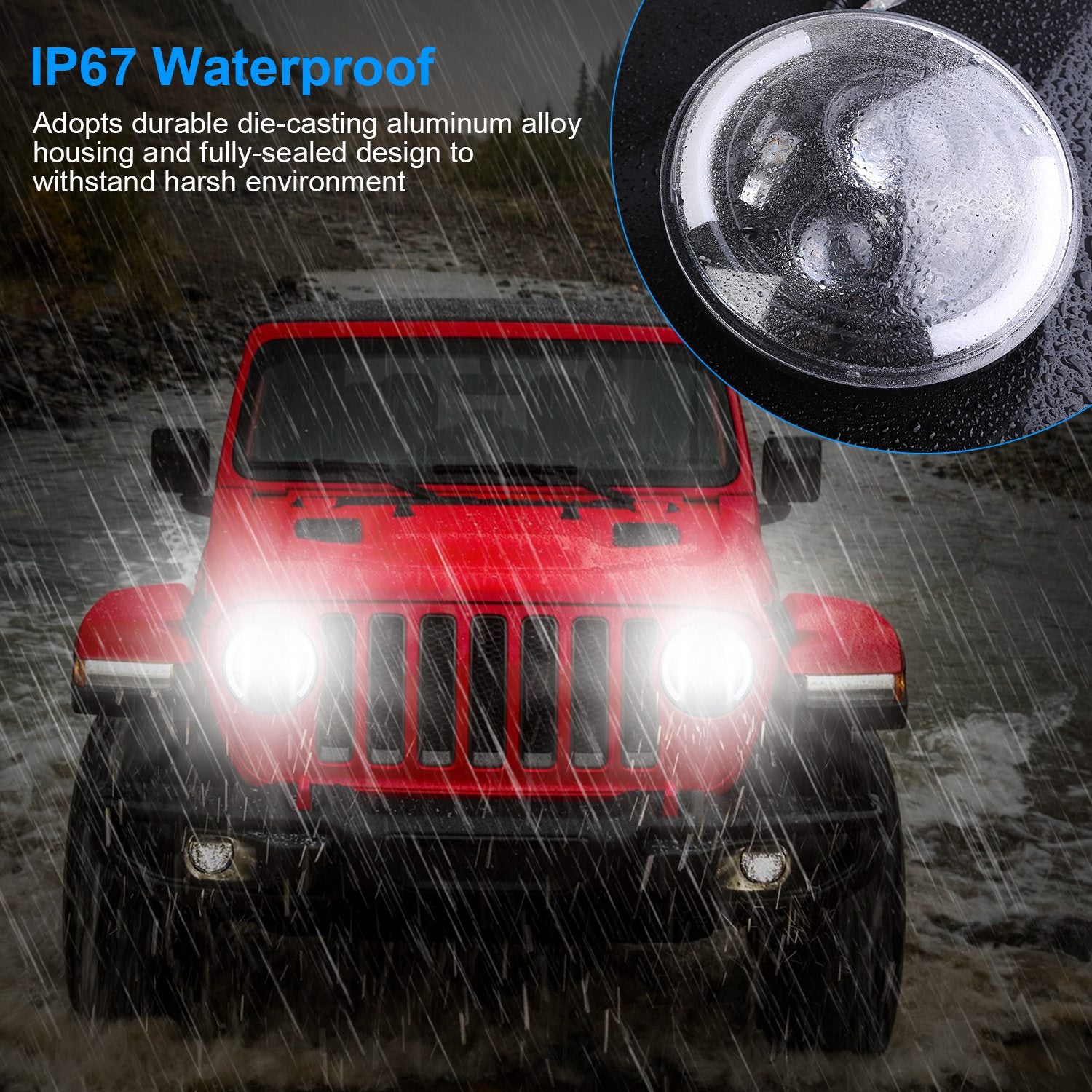 7In 40W Round LED Headlight 3800LM Halo Car Headlamp with DRL Turn Light High