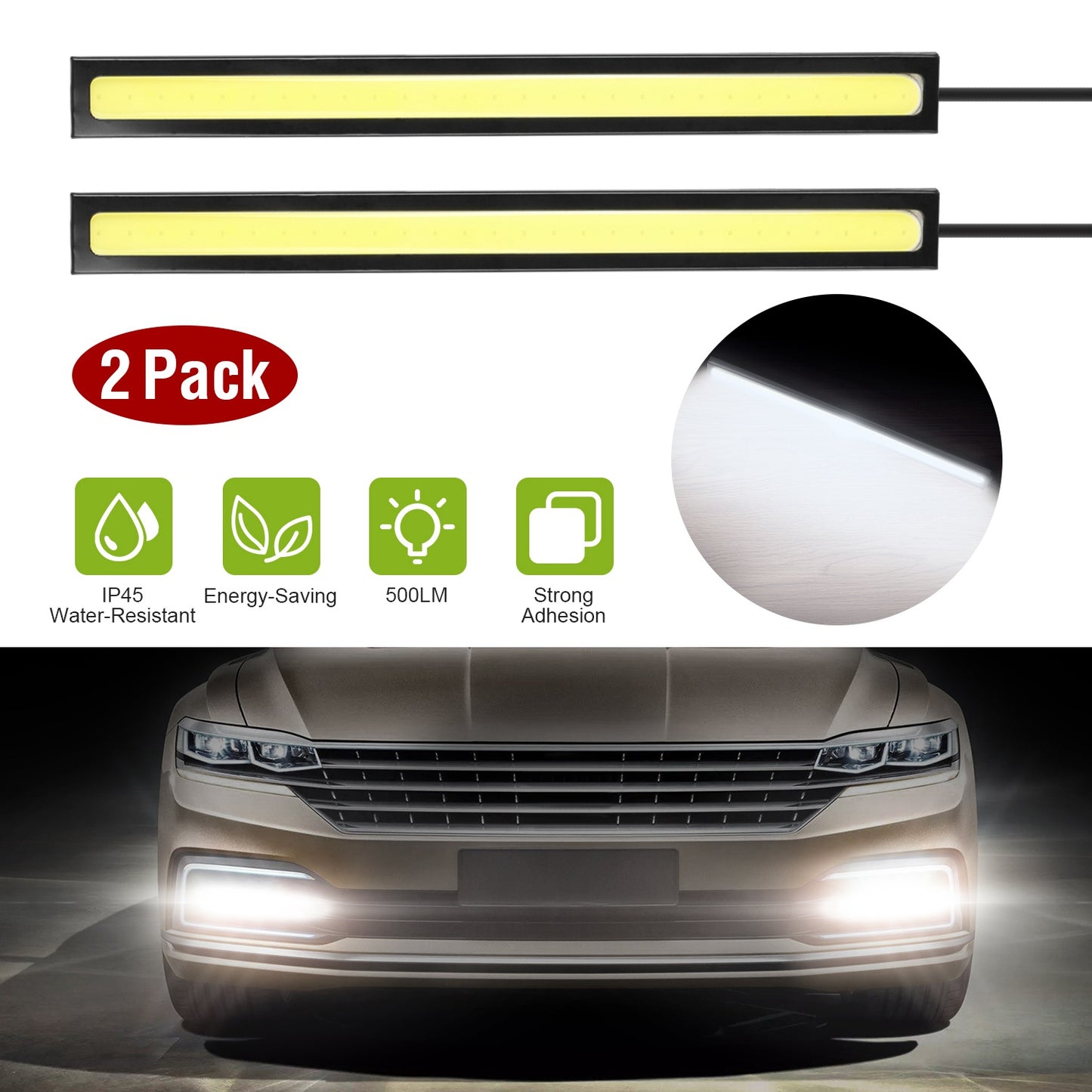 2Pcs LED Daytime Running Lights Car LED COB DRL Fog Lights IP45 Waterproof LED
