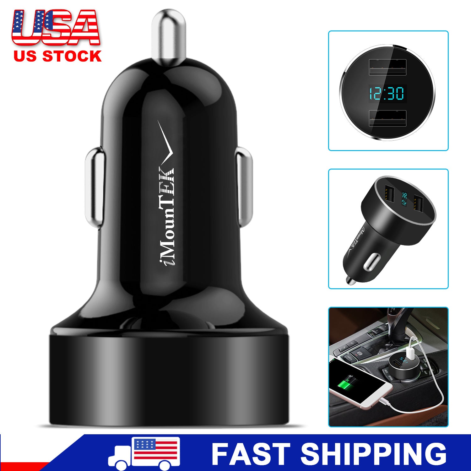 Universal 15W/3.1A Dual USB Car Charger Adapter Aluminum Alloy Fast Car