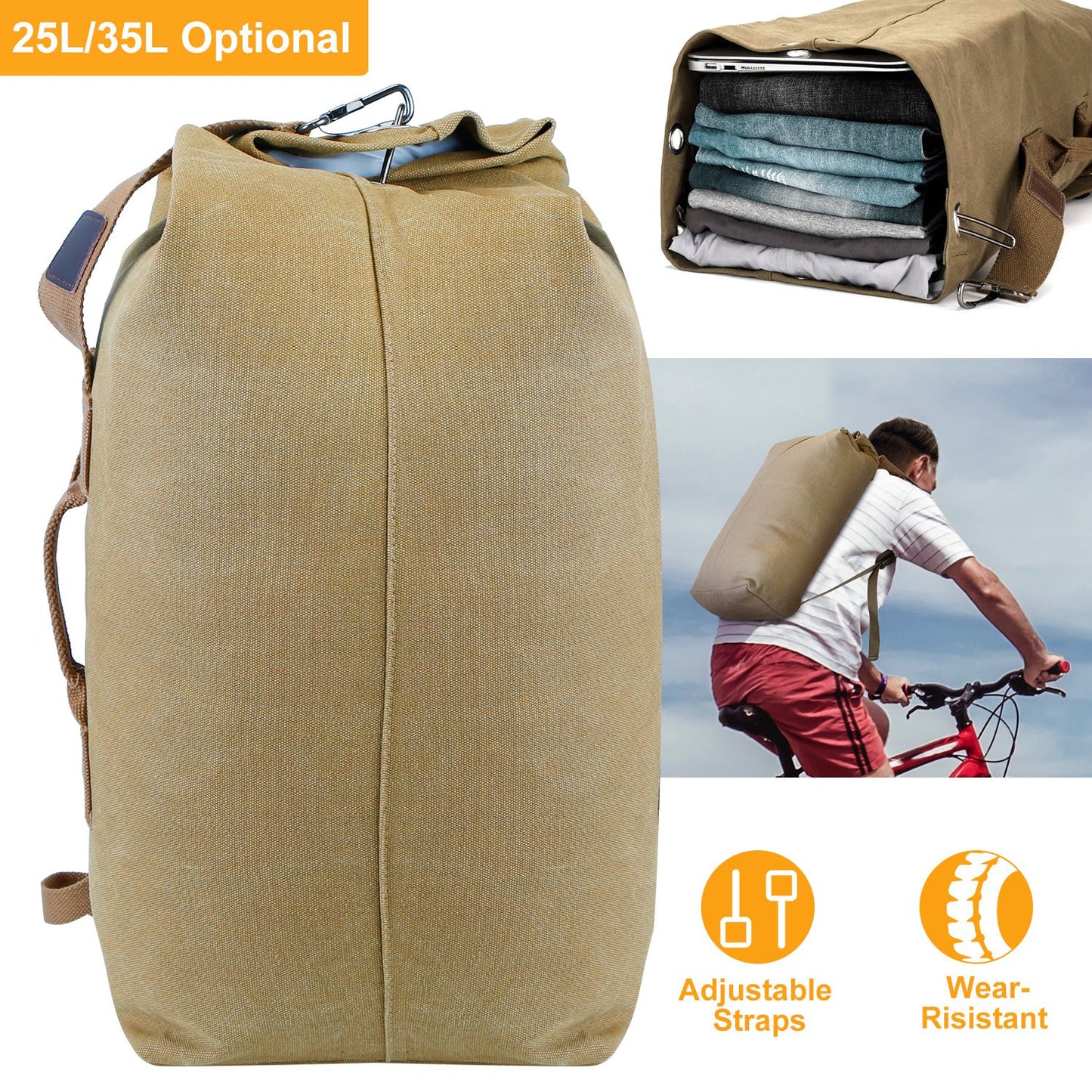 Canvas Backpack Outdoors 25L Travel Laptop Bag Camping Hiking Tactical Military
