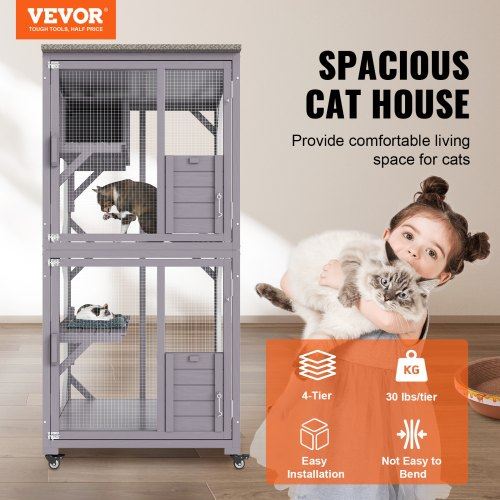Cat House Outdoor 3-Tier Large Catio Cat Enclosure with 360d Rotating Caster