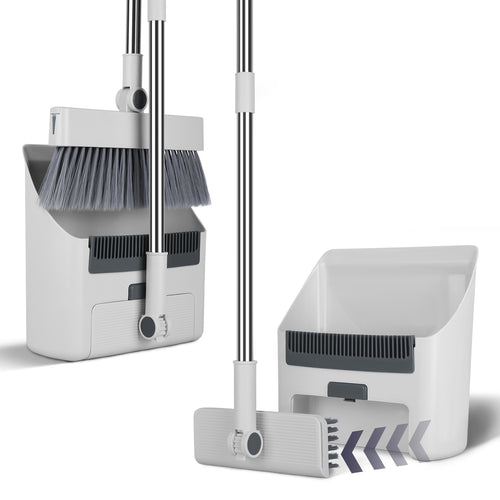 Broom And Dustpan Combo Set With Squeegee Stainless Steel Handle 4 In 1 Upright
