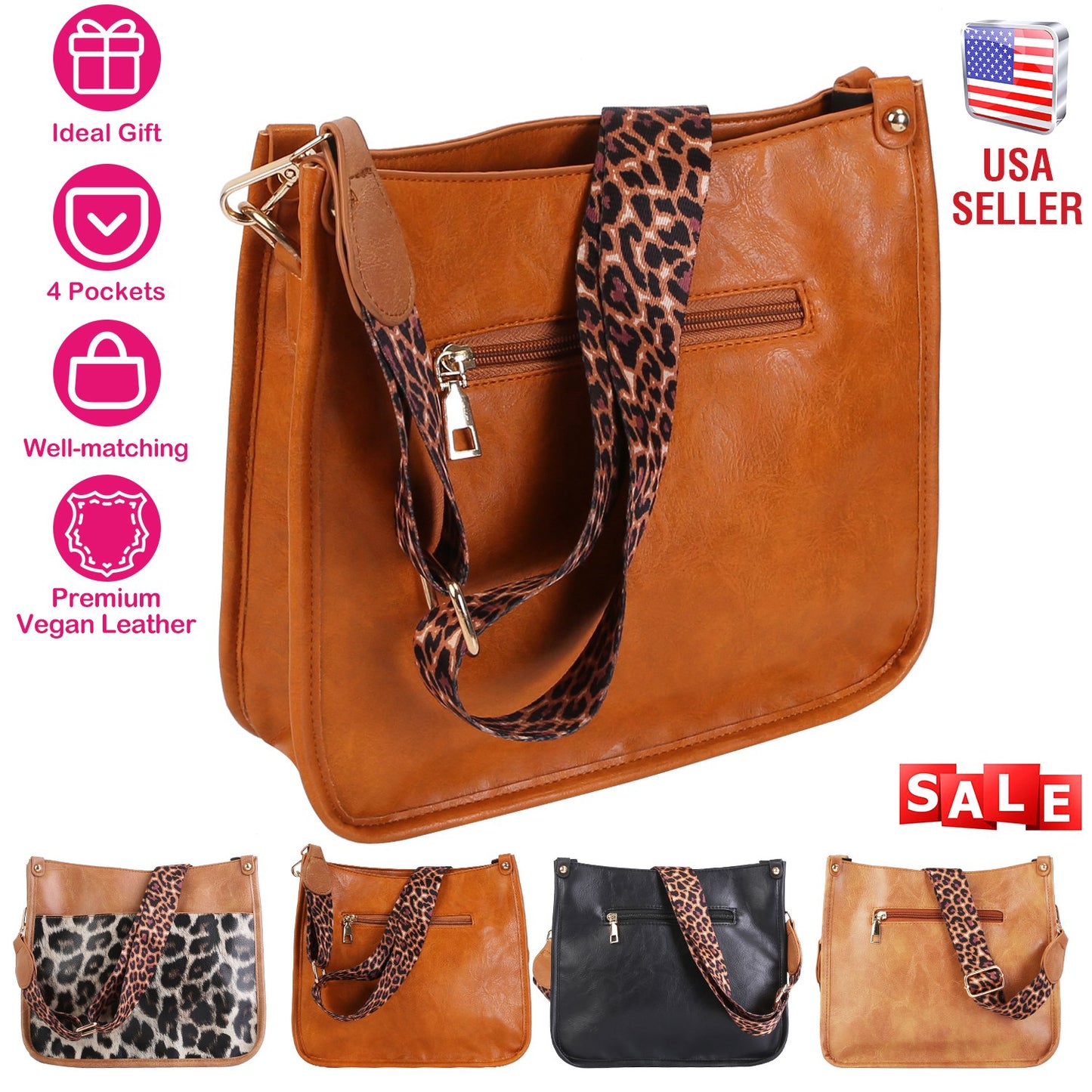 Women Fashion Leather Crossbody Bag Shoulder Bag Casual Handbag with Flexible