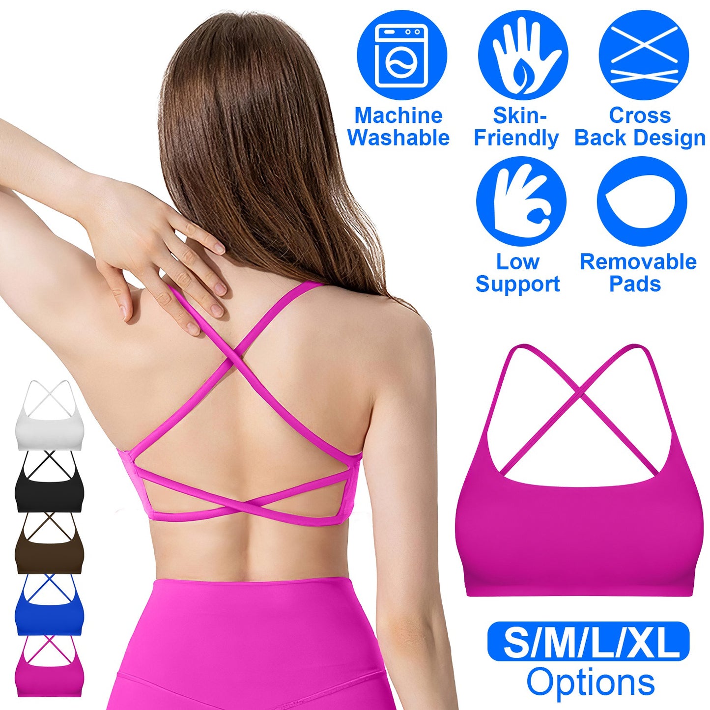 Women Cross Back Sport Bras Padded Strappy Crop Open Back Low Impact Bras Sexy