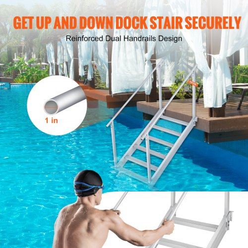 Dock Ladder 43''-51'' Adjustable Height 500 lbs Load Capacity Aluminum A