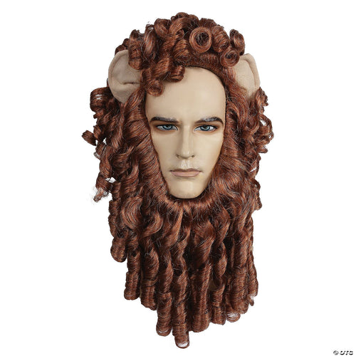 Mens Red Curly Lion Wig Set