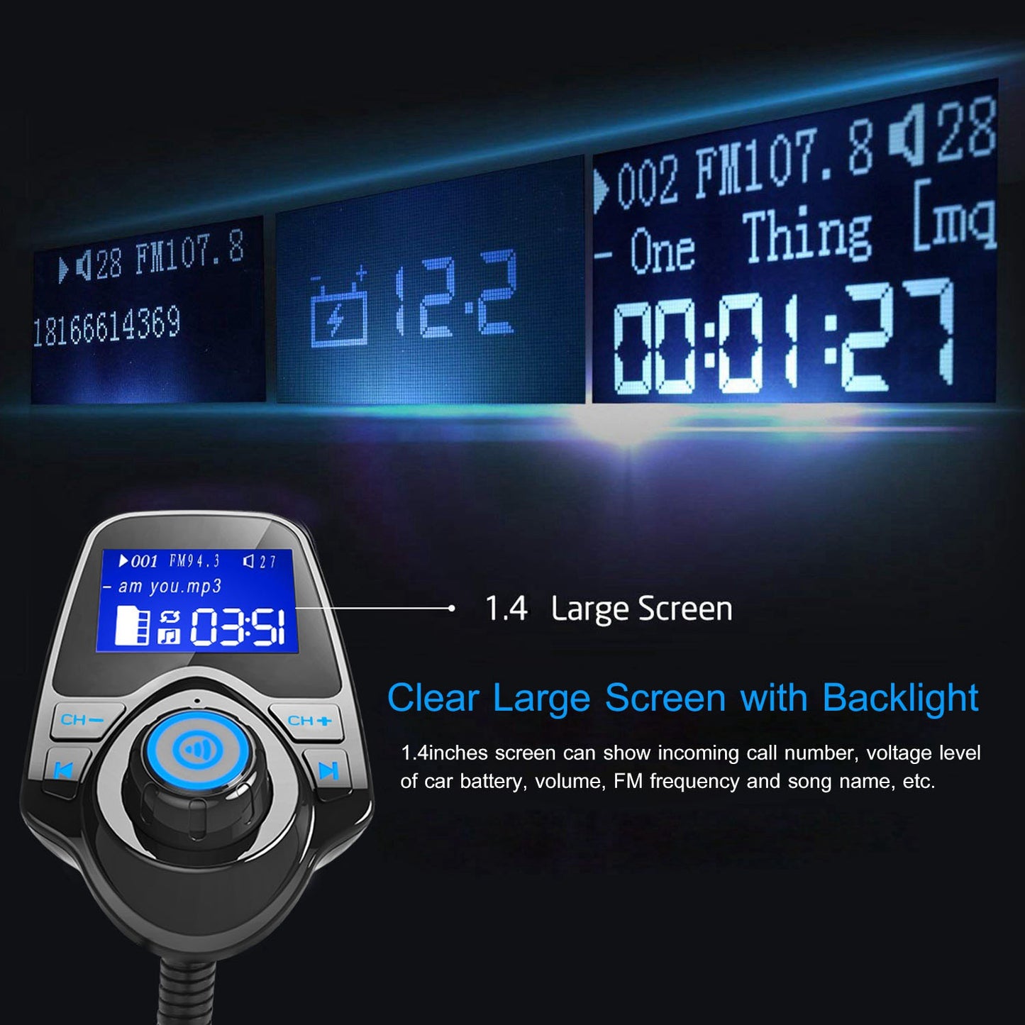 iMounTek Car Wireless FM Transmitter Fast USB Charge Hands-free Call Car MP3