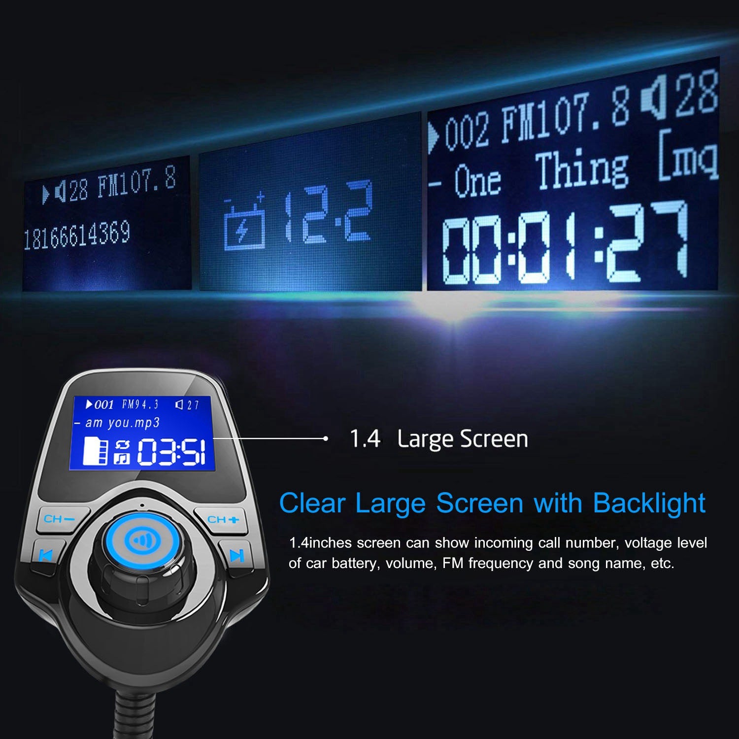 iMounTek Car Wireless FM Transmitter Fast USB Charge Hands-free Call Car MP3