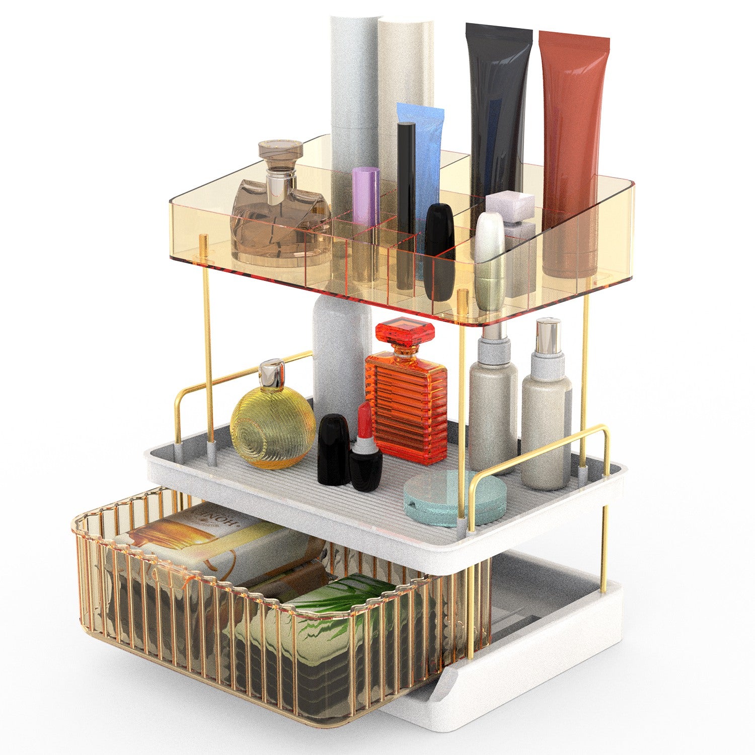 3 Tier Makeup Organizer for Vanity Large Capacity Skincare Shelf Bathroom
