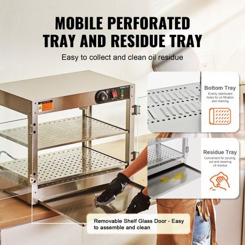 2-Tier Commercial Food Warmer Display Countertop Pizza Cabinet with Light