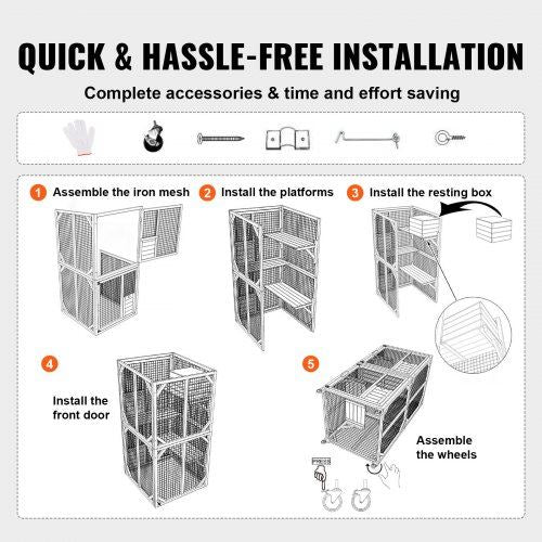 Cat House Outdoor 3-Tier Large Catio Cat Enclosure with 360d Rotating Caster