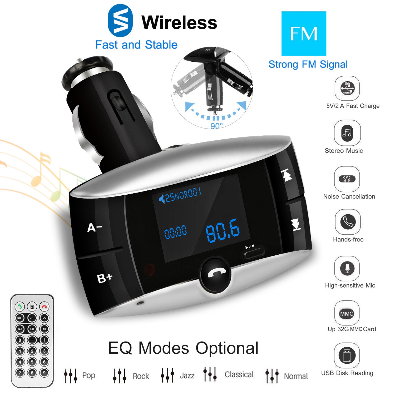 Car Wireless FM Transmitter USB Charger Hands-free Call MP3 Player SD Card