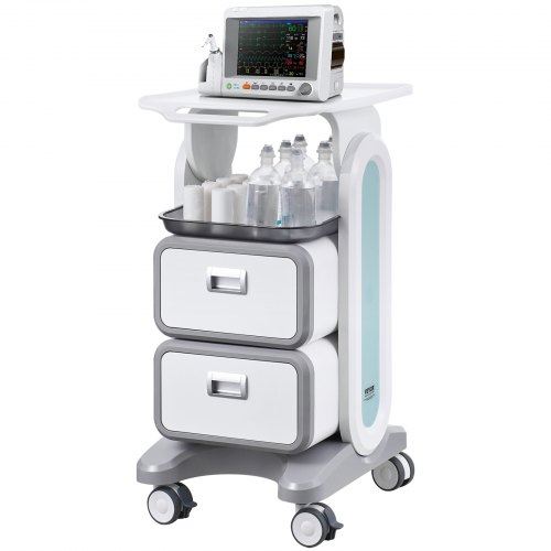 3 Tiers Lab Carts Mobile Medical Cart with 2 Drawers & 1 Top Tray White Trolley