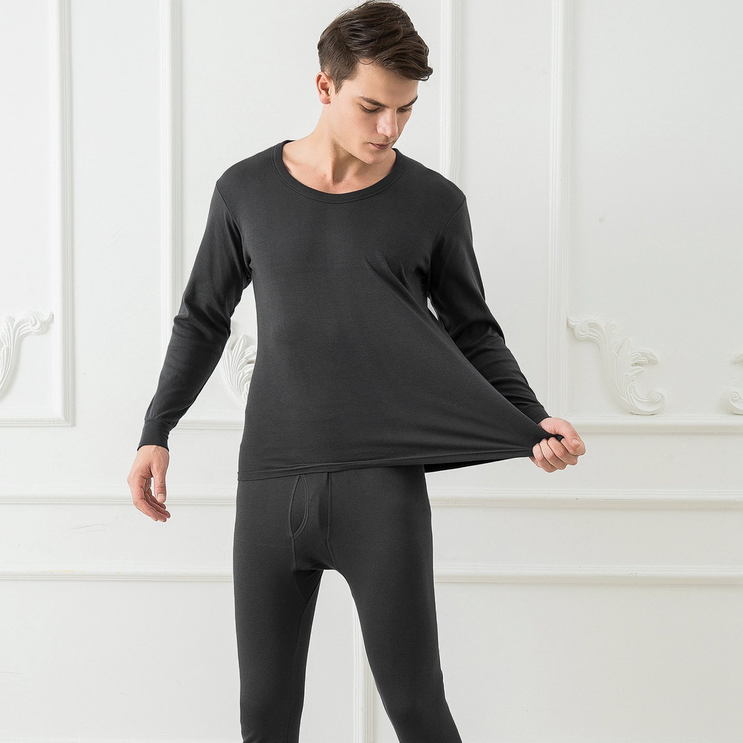 Men Thermal Underwear Set Long Johns Pants Long Sleeve Soft Underwear Kit Top