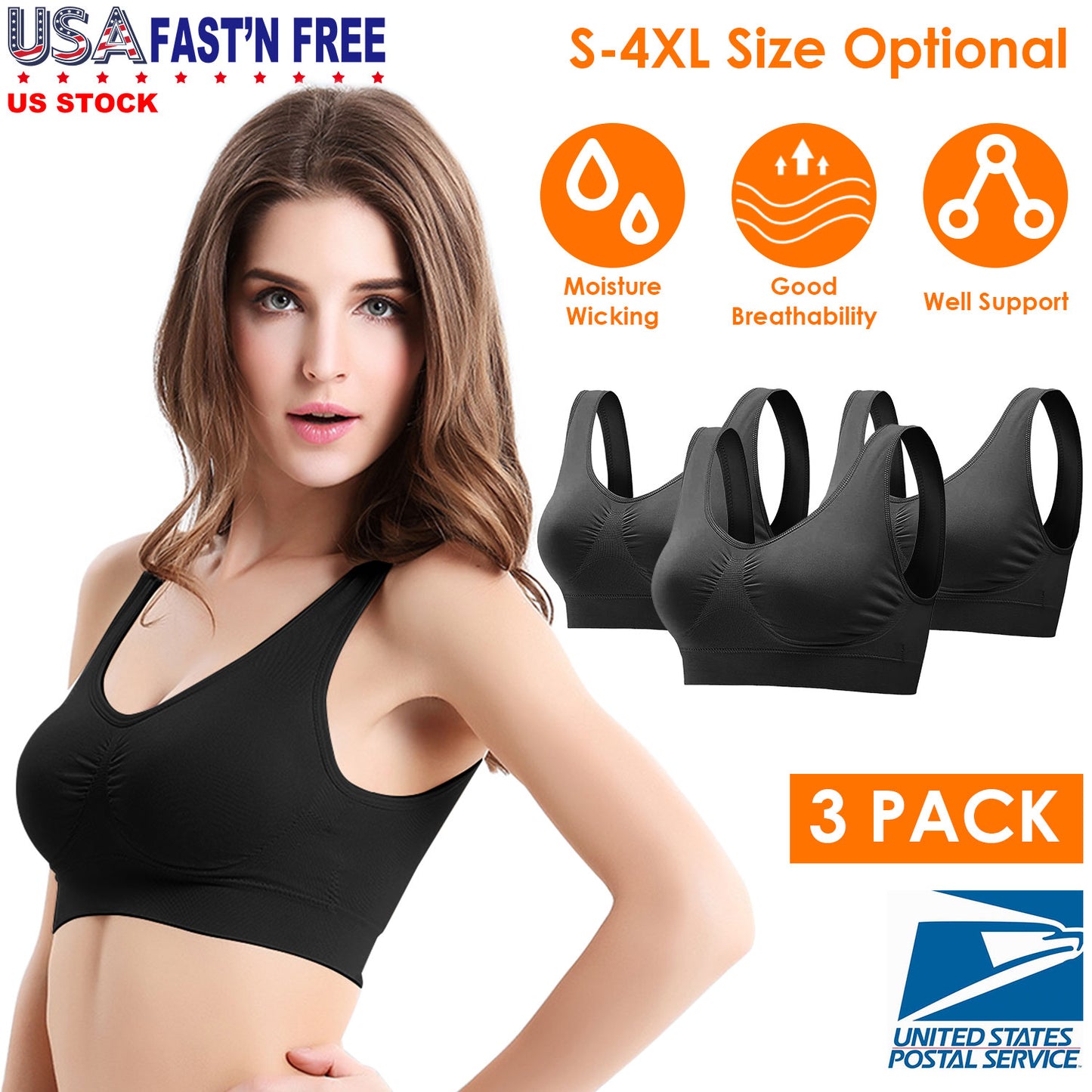 3 Pack Sport Bras For Women Seamless Wire-free Bra Light Support Tank Tops For