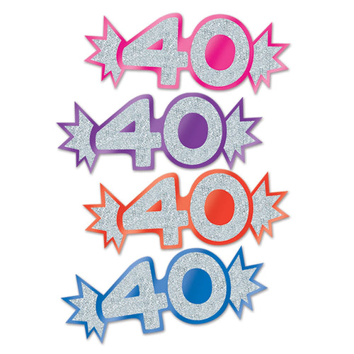 Beistle Mini Glittered Foil 40 Cutouts (Assorted Colors) - Birthday-Age Specif