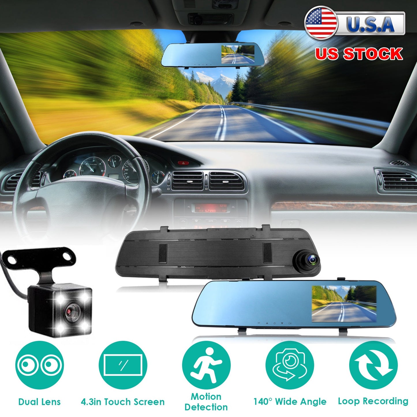 1080P Car DVR 4.3in Camera Dash Cam Camcorder Camera Recorder with 140° Angle