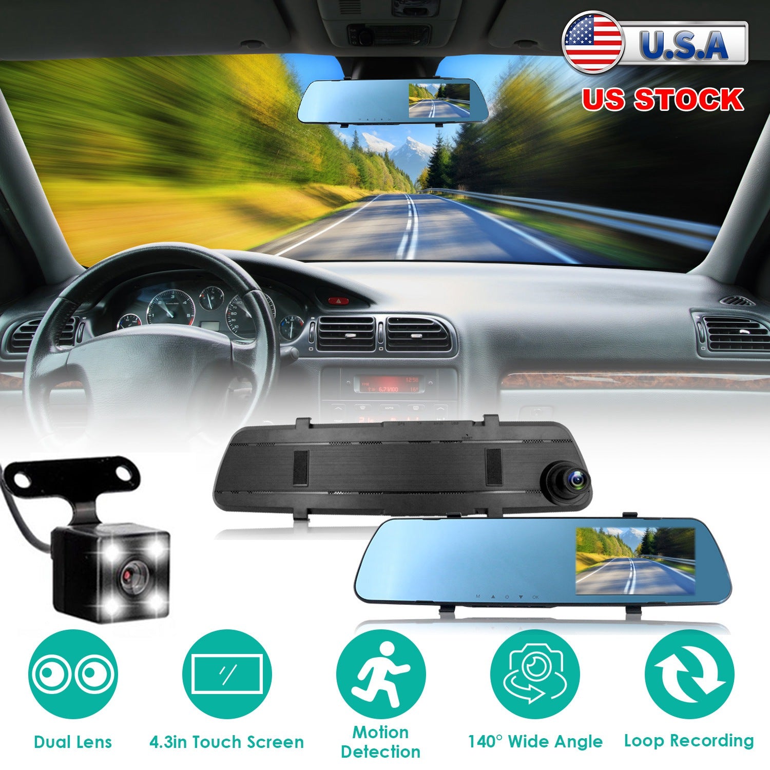 1080P Car DVR 4.3in Camera Dash Cam Camcorder Camera Recorder with 140° Angle