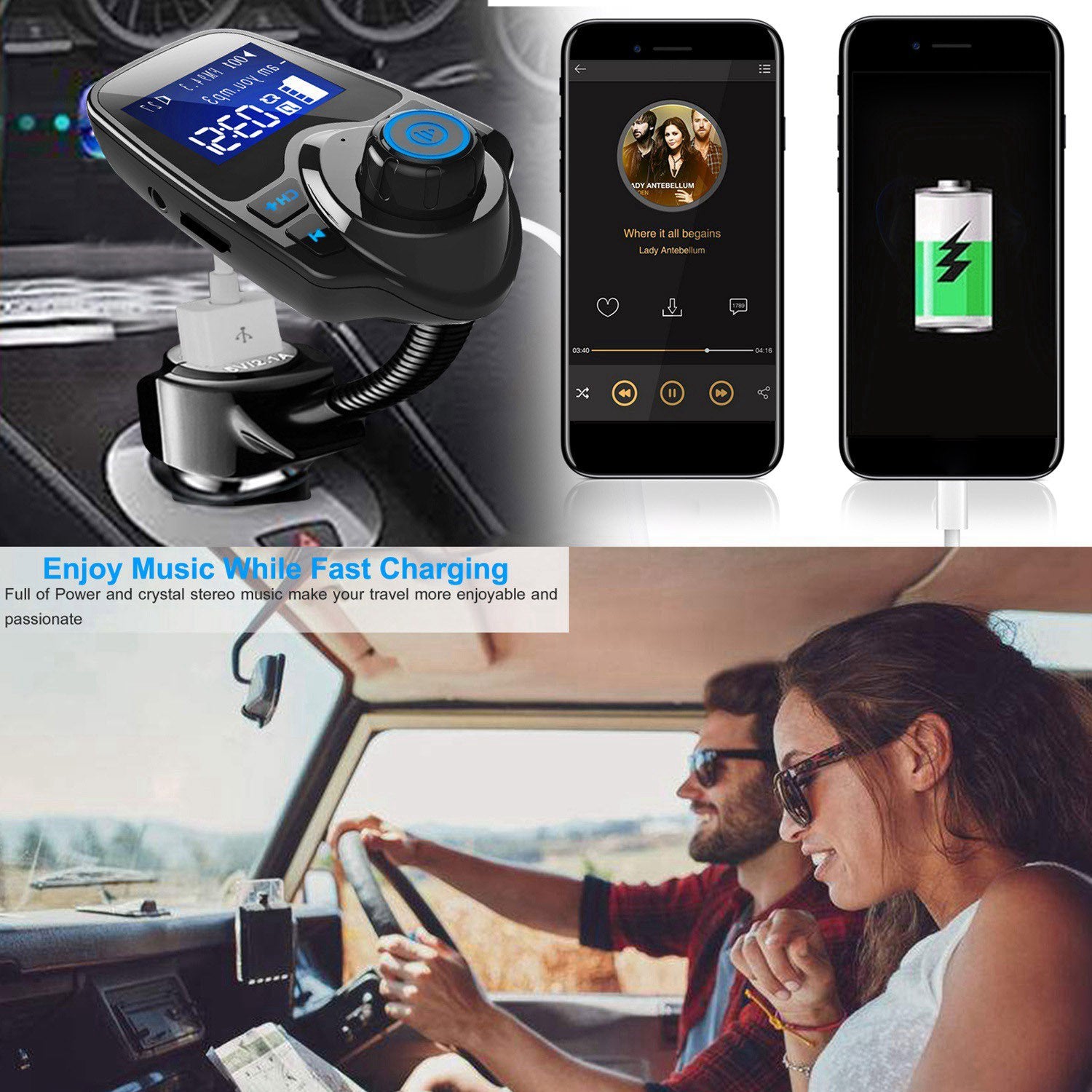 iMounTek Car Wireless FM Transmitter Fast USB Charge Hands-free Call Car MP3