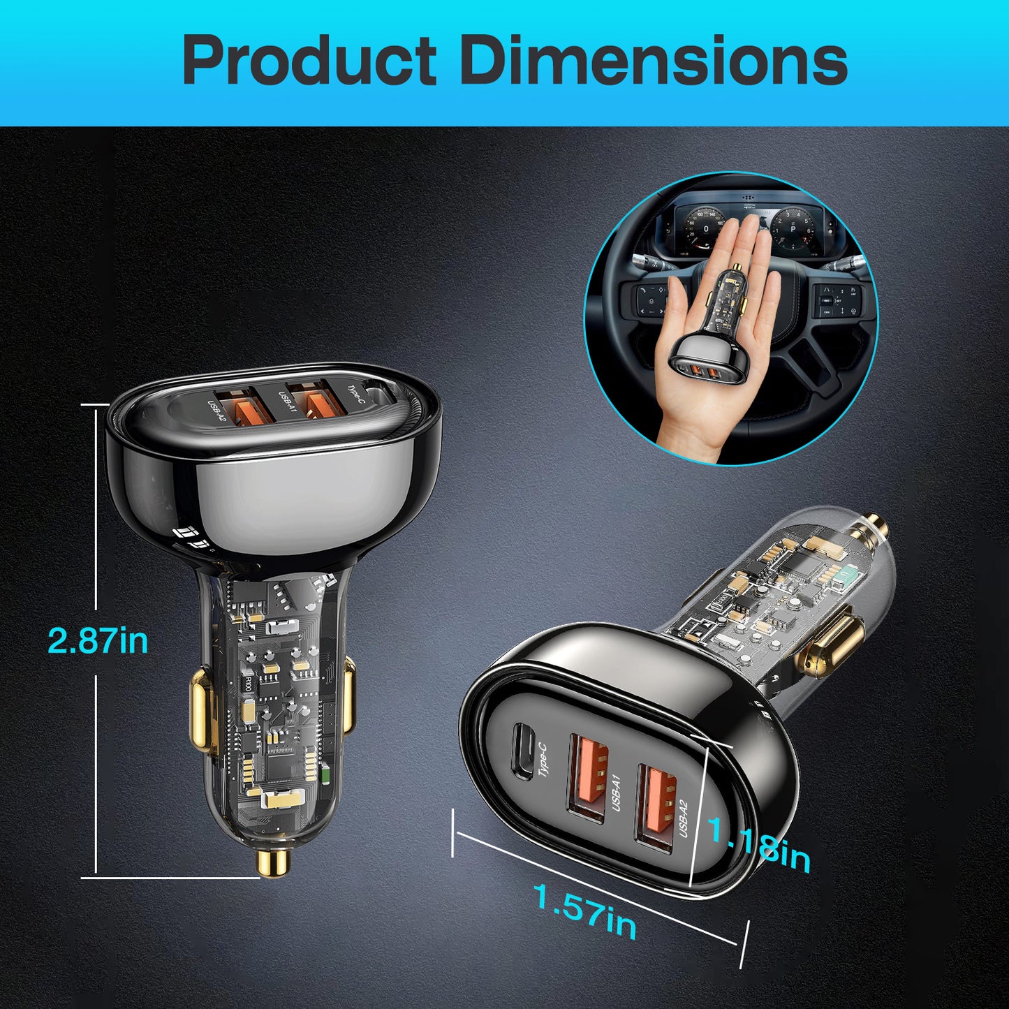 90W 3 Ports Fast Charge Car Charger QC3.0 PD3.0 USB Type-C LT Car Cigarette