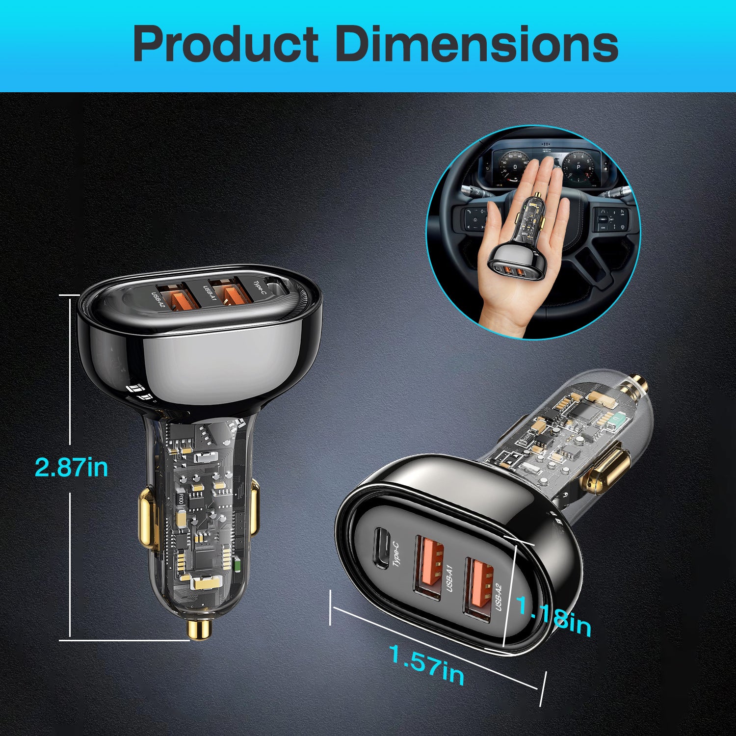 90W 3 Ports Fast Charge Car Charger QC3.0 PD3.0 USB Type-C LT Car Cigarette