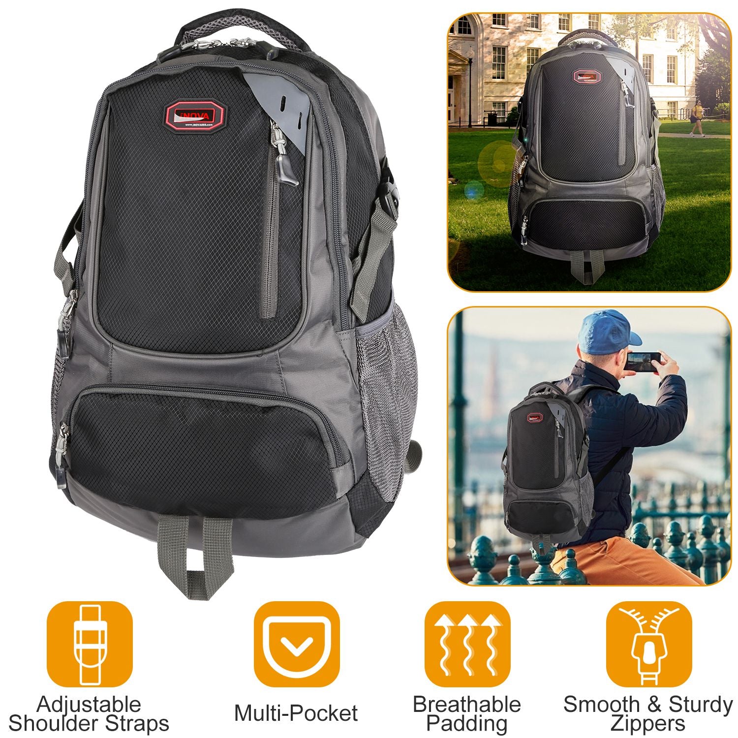Unisex School Backpack Casual Travel Shoulder Bag W/ Adjustable Straps
