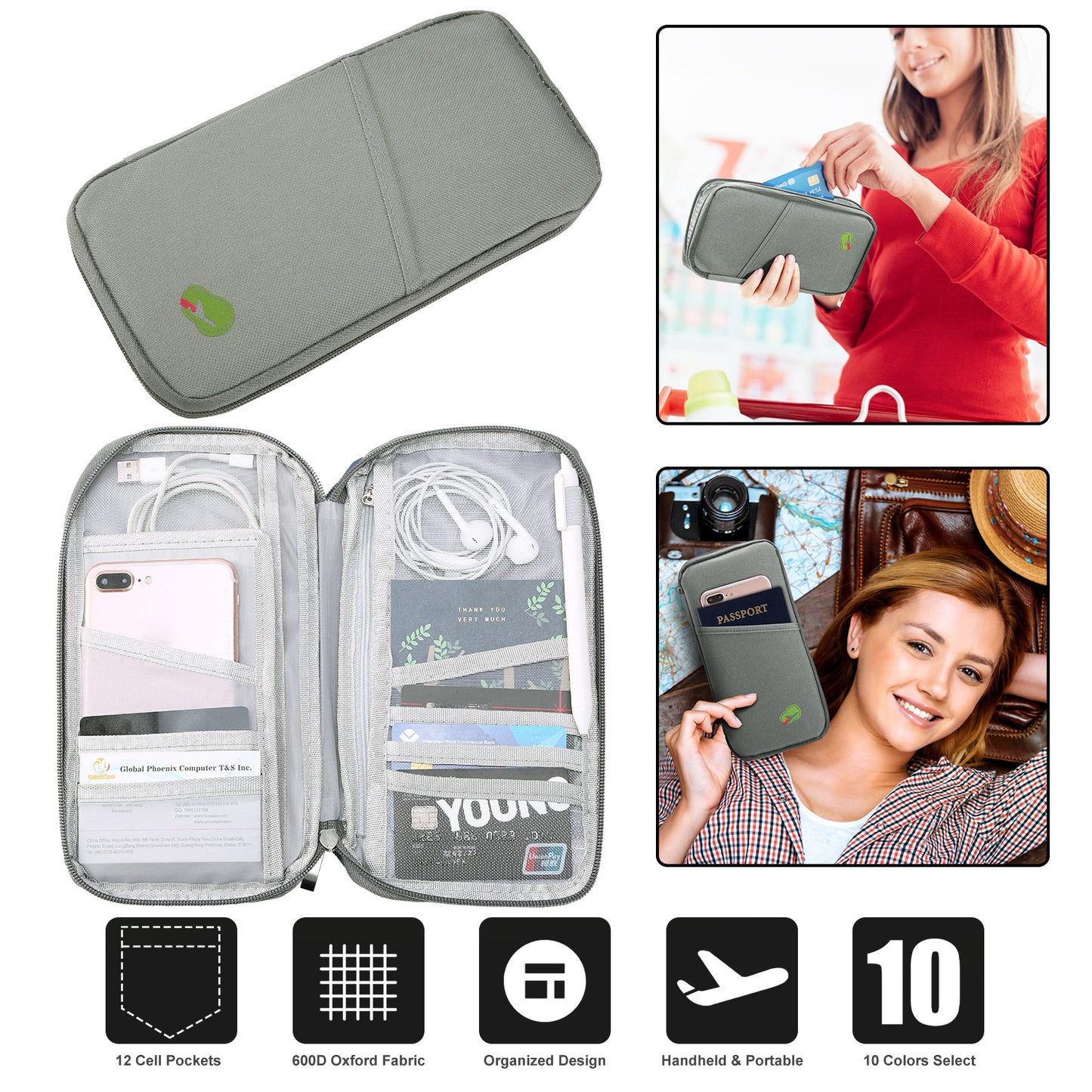 Travel Passport Wallet 12Cells Ticket ID Credit Card Holder Water Repellent