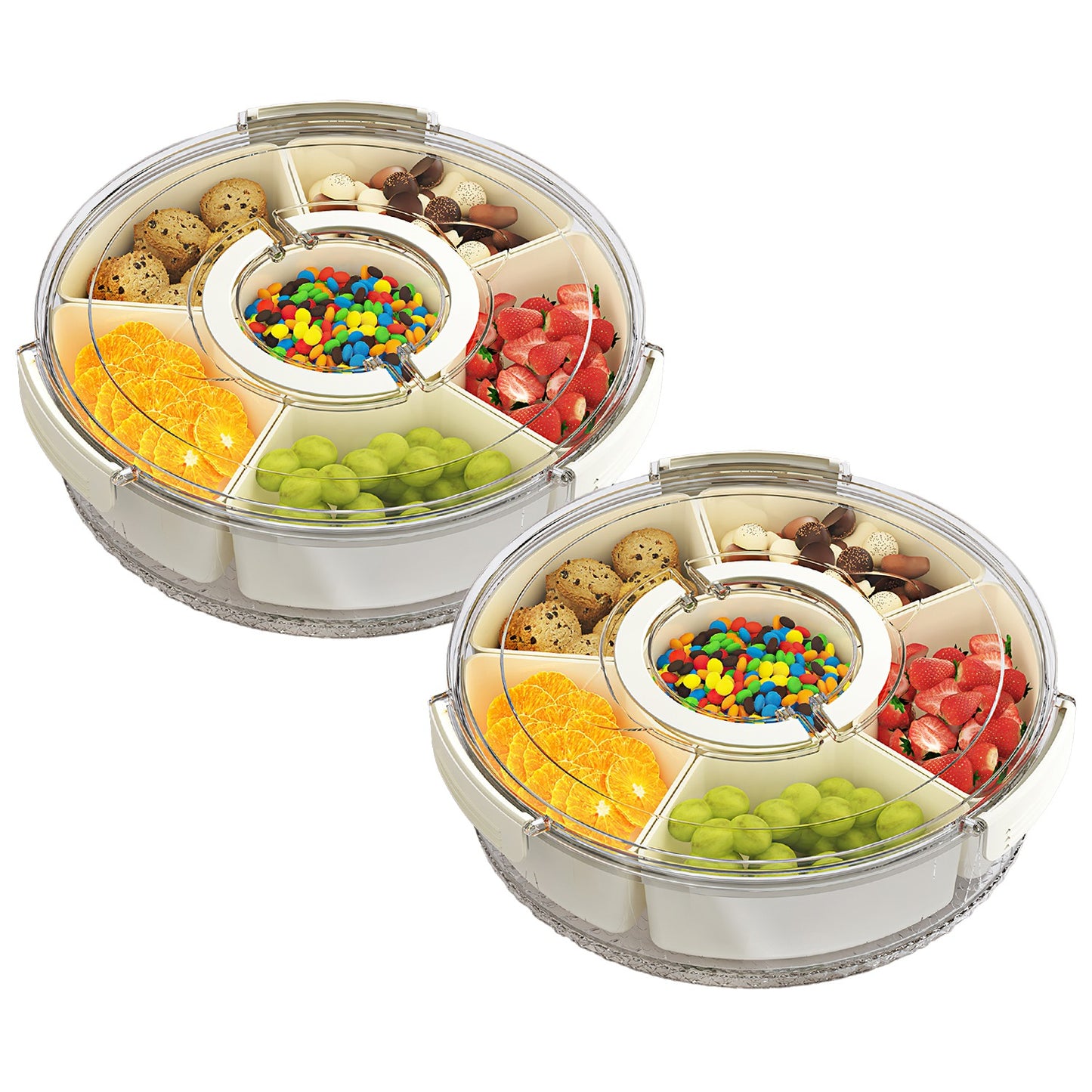 2Pcs Divided Serving Tray with Lid and Handle 360° Rotatable Snack Box