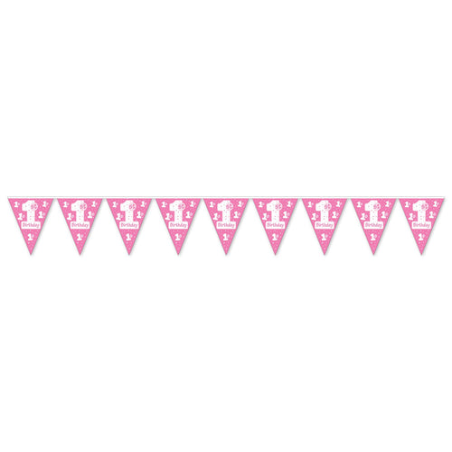 Beistle 1st Birthday Pennant Banner (Pink) | Party Supply | Decoration | Favor