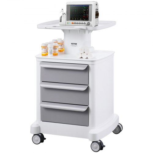 4 Tiers Lab Carts Mobile Medical Cart with 3 Drawers & 1 Top Tray White Troll