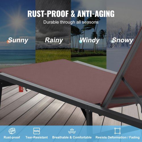 Chaise Lounge Chair Outdoor Patio Lounge Chair Adjustable 5-Position 2 pcs