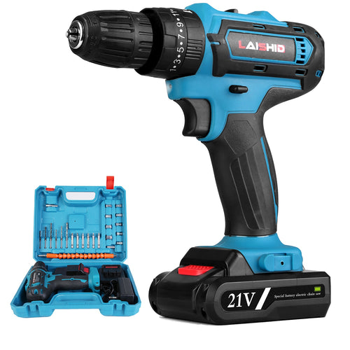 Cordless Drill Set With 2Pcs 21V Batteries and Charger 2 Variable Speeds 3/8In