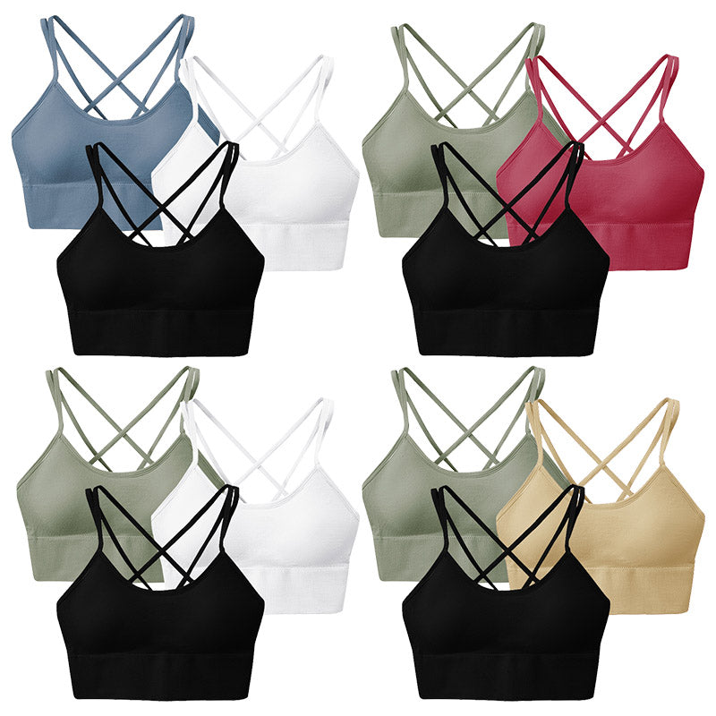 3Packs Women Cross Back Sport Bras Padded Strappy Medium Support Bras Sexy