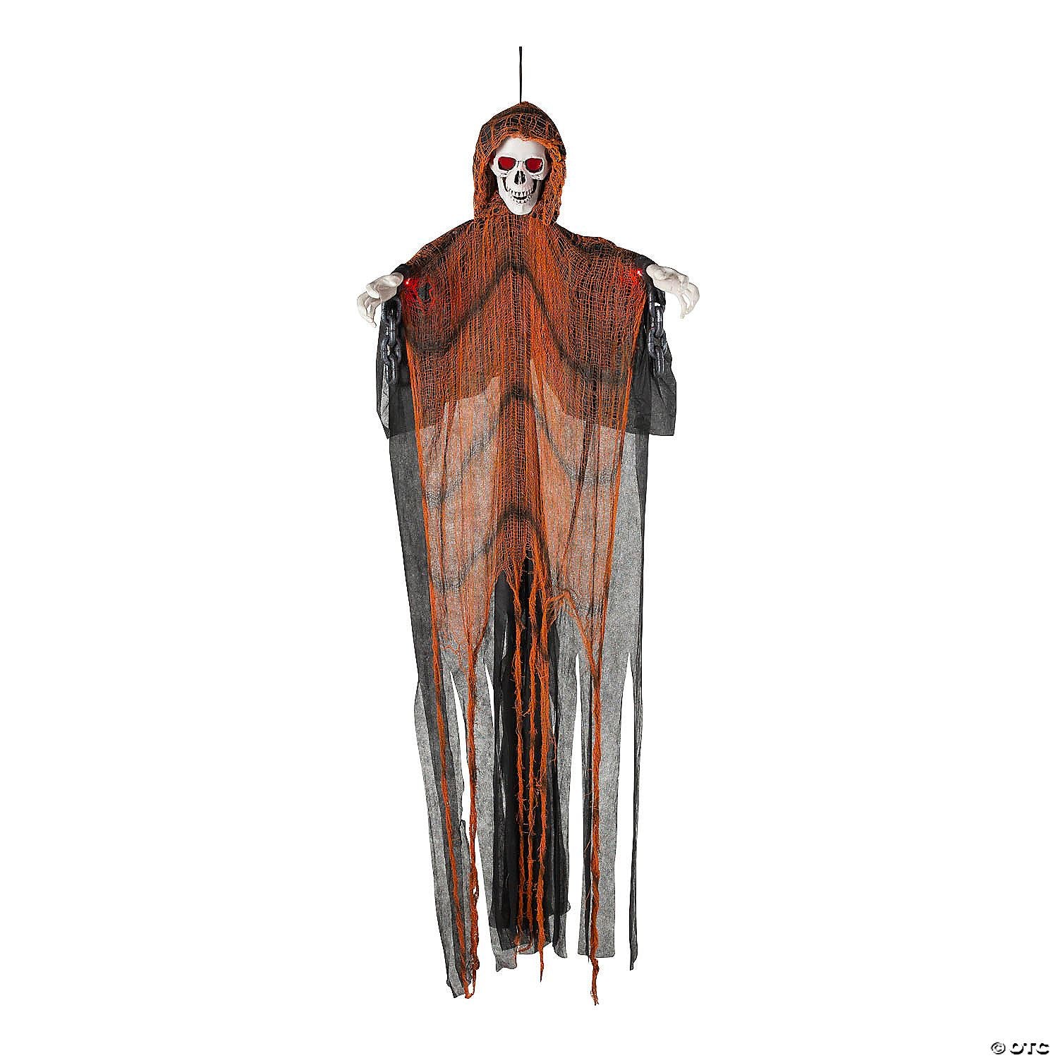 6 Ft. Light-Up Skeletal Reaper in Orange Robes Halloween Hanging Decoration