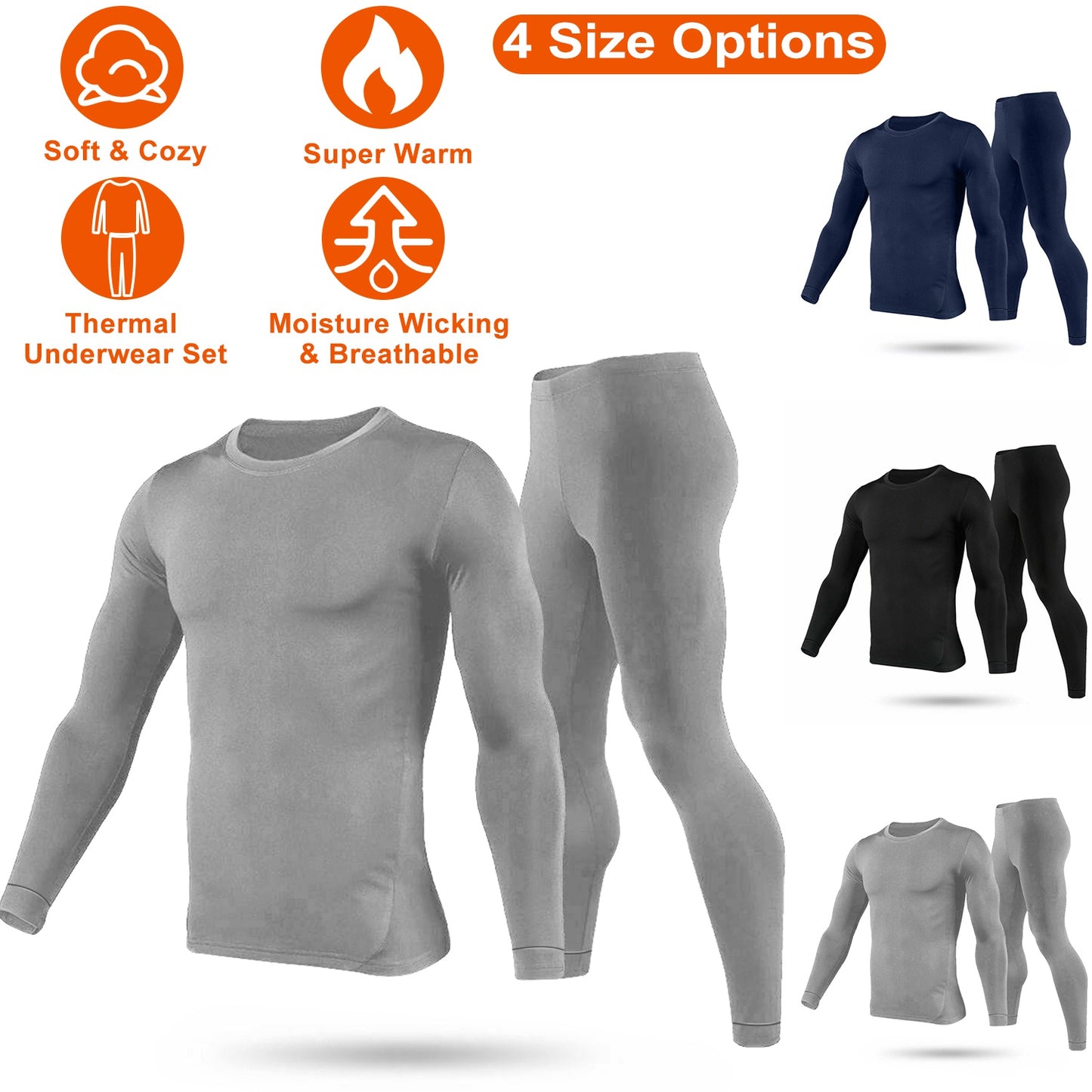 Men Thermal Underwear Set Long Johns Pants Long Sleeve Soft Underwear Kit Top