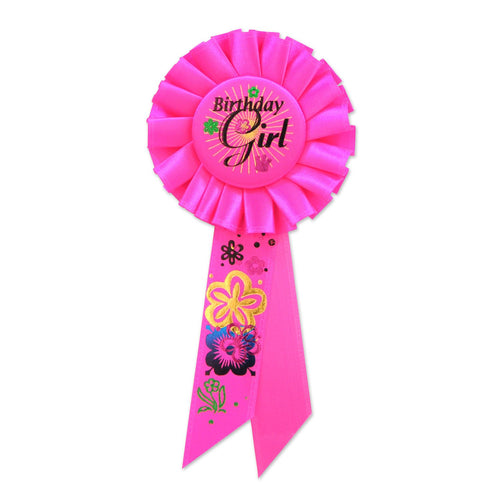 Beistle Birthday Girl Rosette Ribbon with Flowers | Party Supply | Decoration
