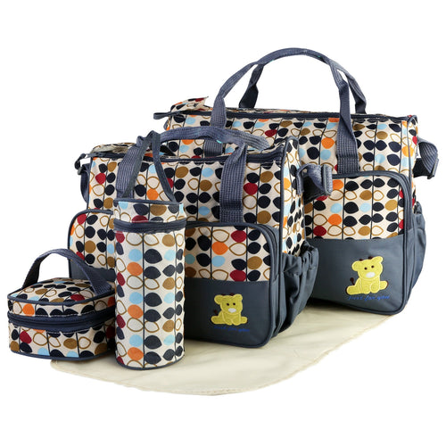5PCS Baby Nappy Diaper Bags Set Mummy Diaper Shoulder Bags w/ Nappy Changin 1434