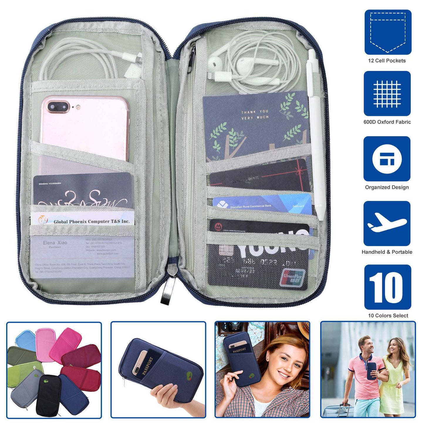 Travel Passport Wallet 12Cells Ticket ID Credit Card Holder Water Repellent