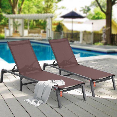 Chaise Lounge Chair Outdoor Patio Lounge Chair Adjustable 5-Position 2 pcs