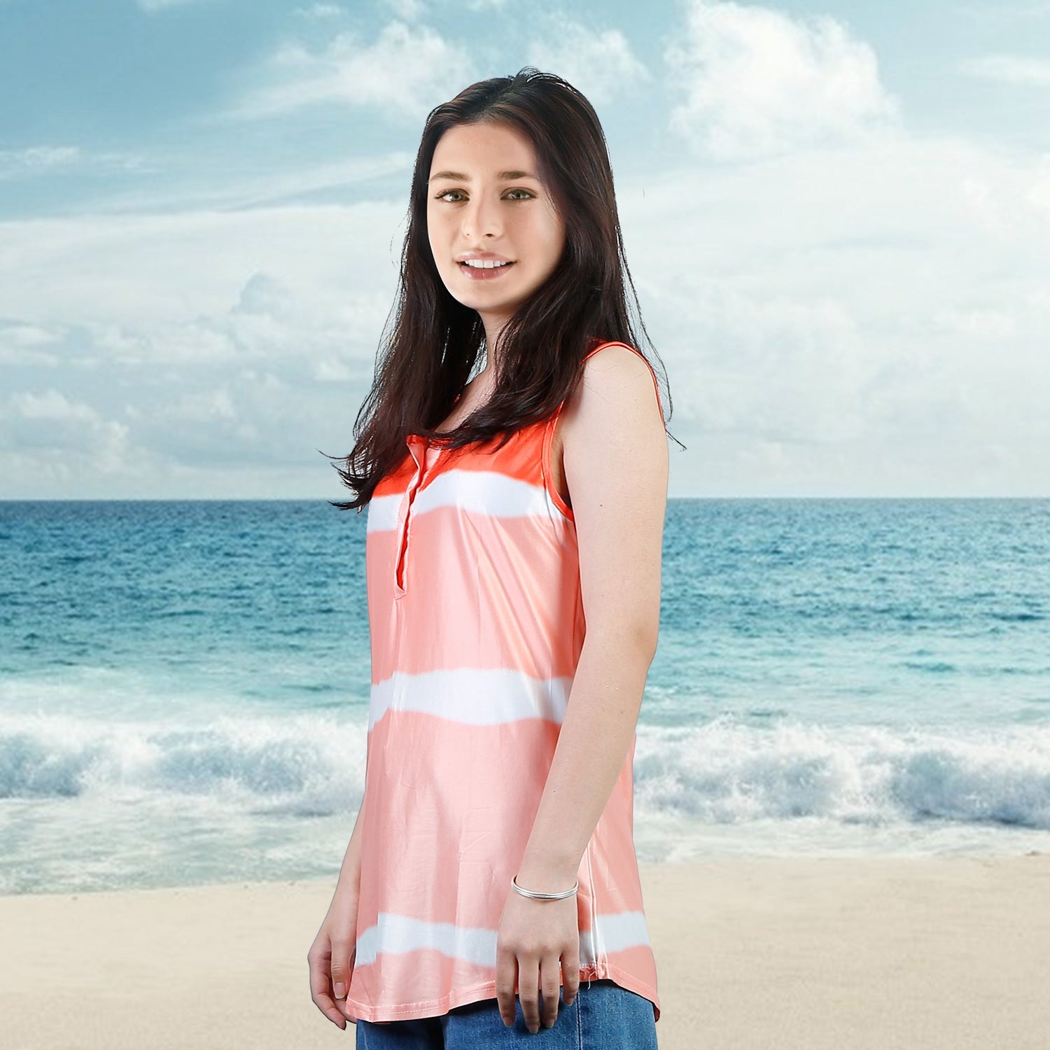 Women Tie-dye Sleeveless Tank Tops Summer Loose T Shirts Tops Button Down