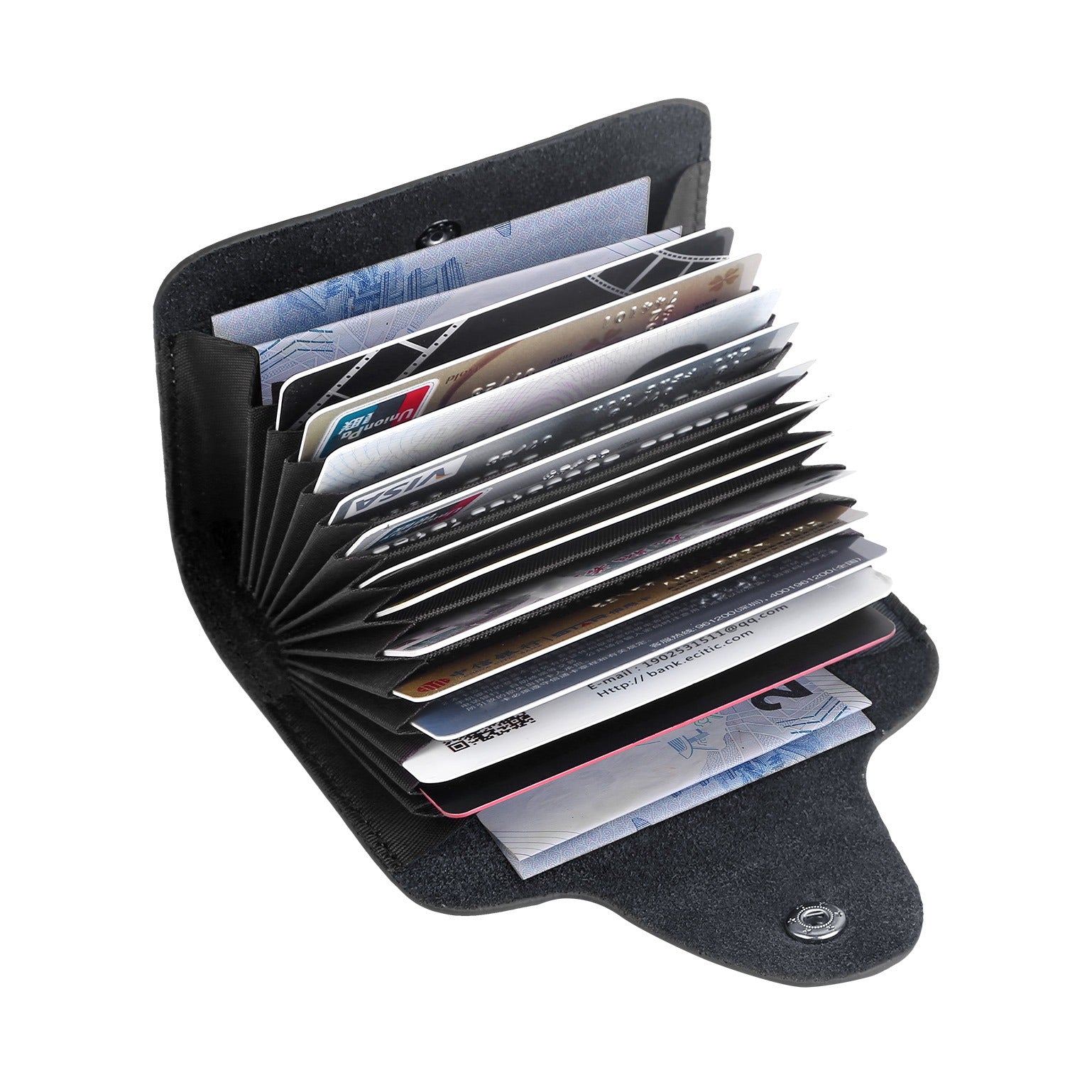 Credit Card Holder Wallet PU Leather Snap Closure Purse Accordion Case with 12