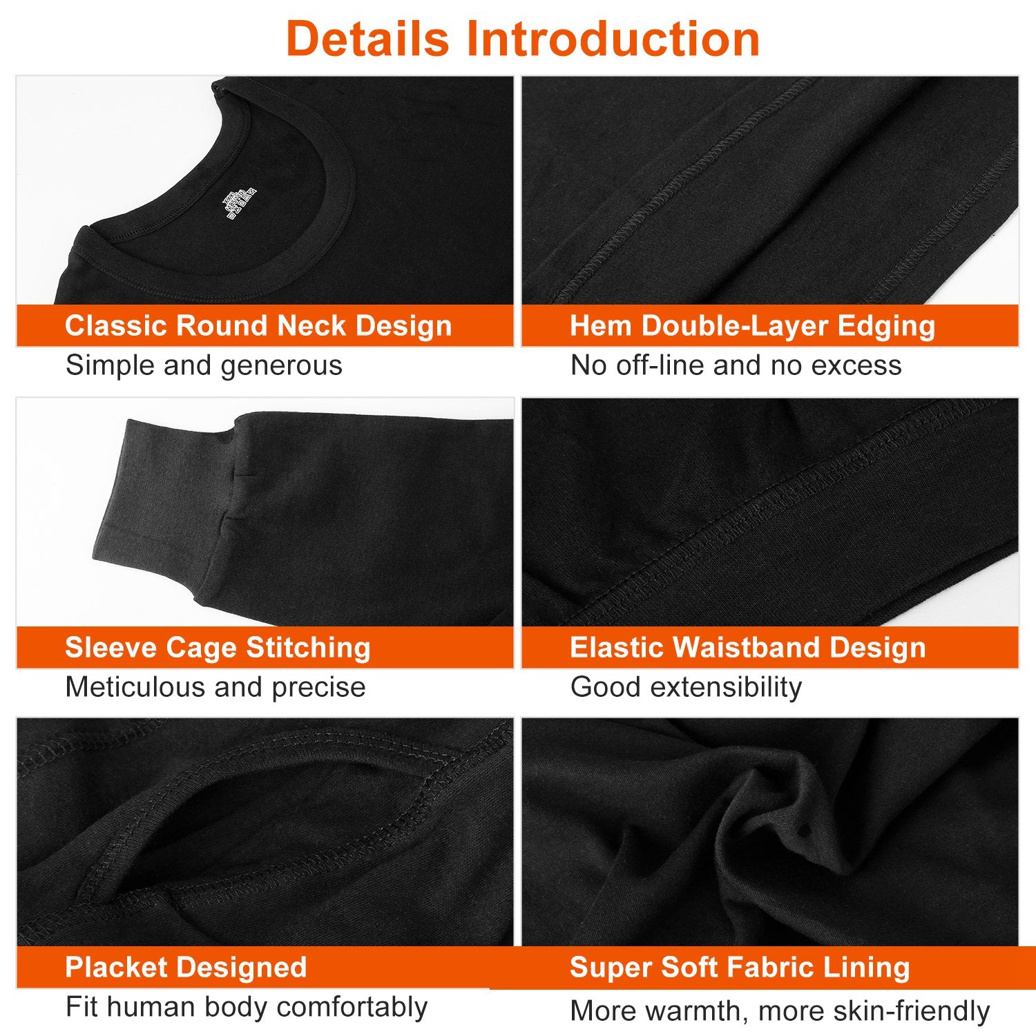 Men Thermal Underwear Set Long Johns Pants Long Sleeve Soft Underwear Kit Top