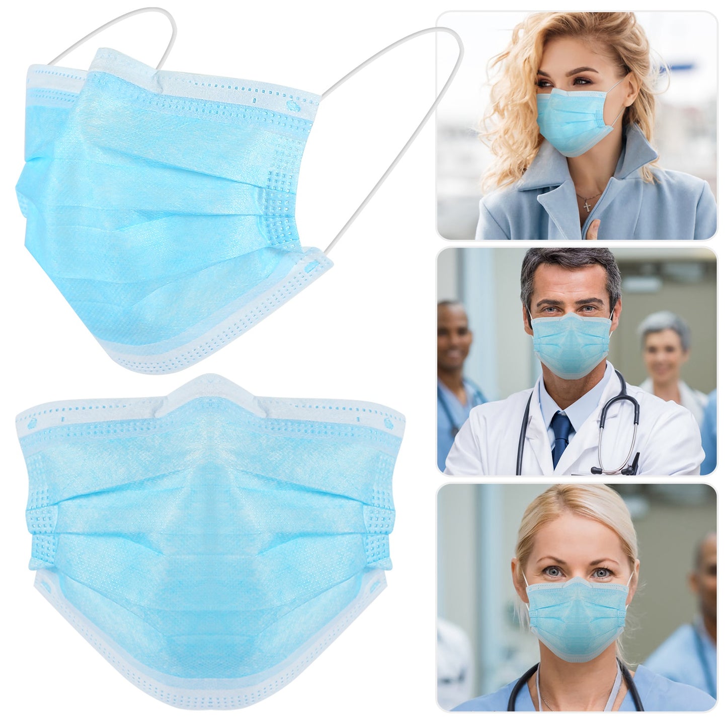 50Pcs 3-Layers Disposable Face Masks Elastic Earloop 95% Melt-Blown Filter